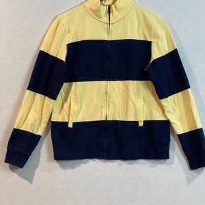Villager Liz Claiborne Full Zip Sweatshirt Size Large Yellow & Navy Stripe